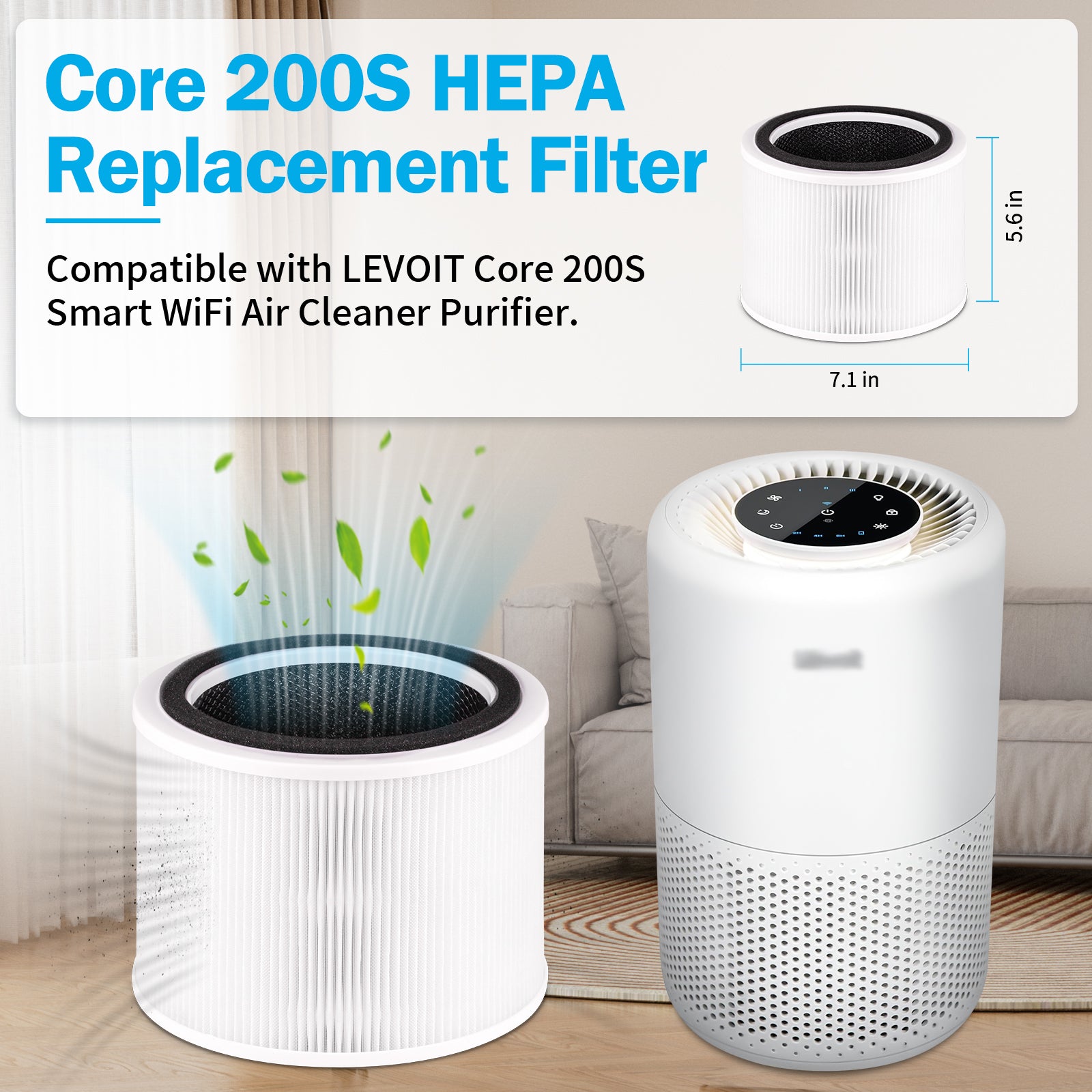 Core 200S Replacement Filter Compatible with LEVOIT Core 200S Air Purifier, 3-in-1 Filtration System of H13 True HEPA and Activated Carbon Pre-Filter