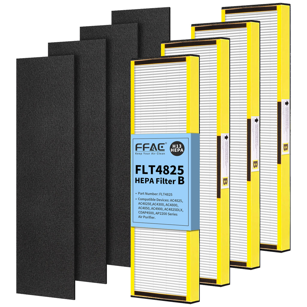 FLT4825 Filter B HEPA Pure Replacement Compatible with GermGuardian AC4825, AC4825E, AC4300, AC4800, AC4900, AC4850 Air Purifier, 4 Pack