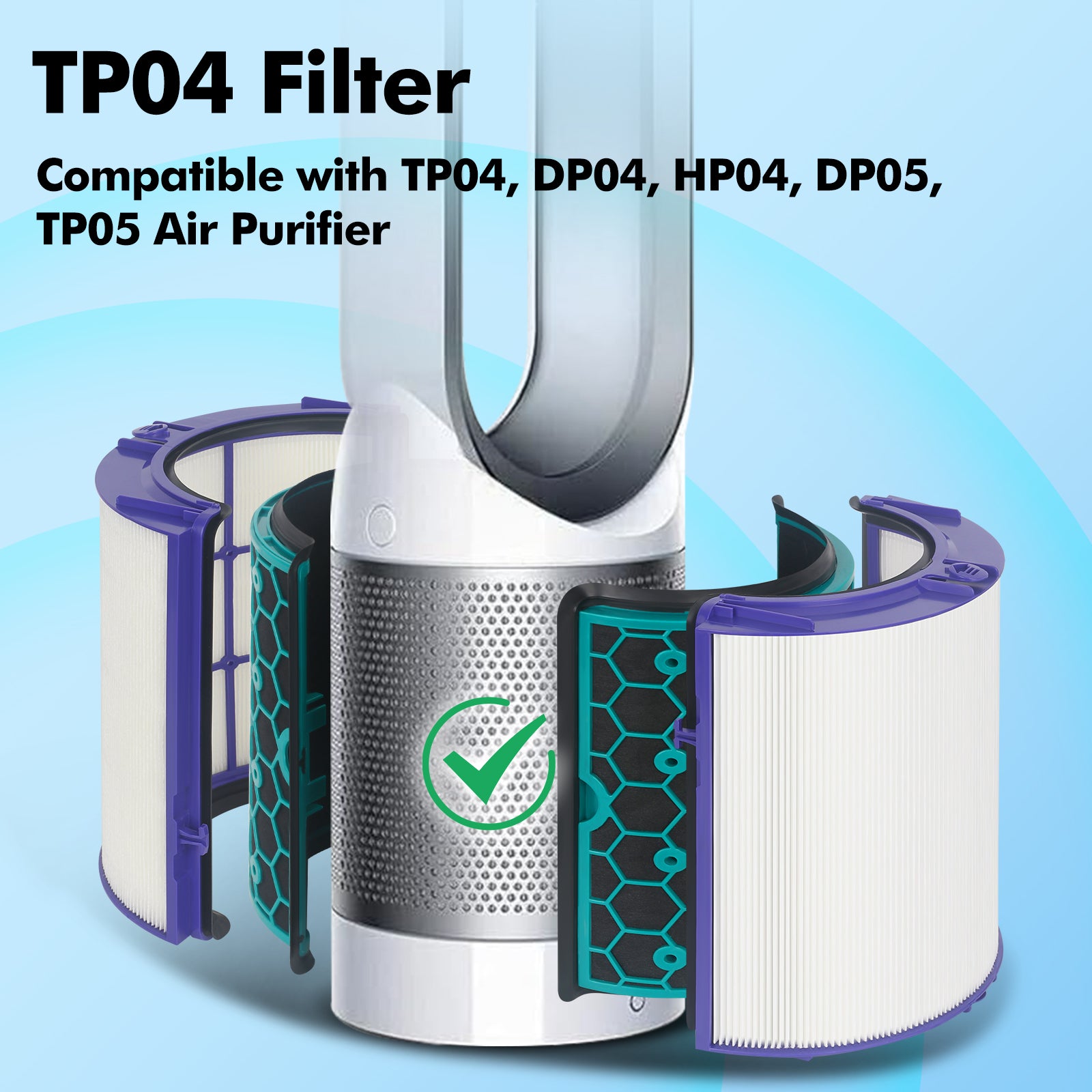 TP04 Replacement Filter for Dyson Air Purifier TP04 HP04 DP04 Pure Cool Fan Hot Tower Fan, 360 Combi Glass HEPA + 2-in-1 HEPA Filters for TP04 Tower Purifying Fan