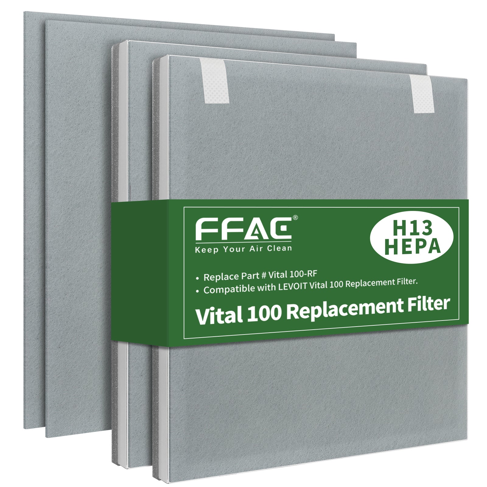 FFAC 2+4 Pack Vital 100 Replacements Filter for LEVOIT Vital 100 Air Purifier, 3 in 1 HEPA H13 filter, Contains Activated Carbon Filter，HEPA Filter and Pre-Filter，Vital 100-RF
